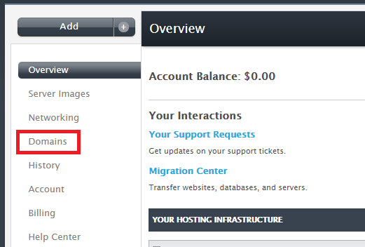 domains tab highlighted