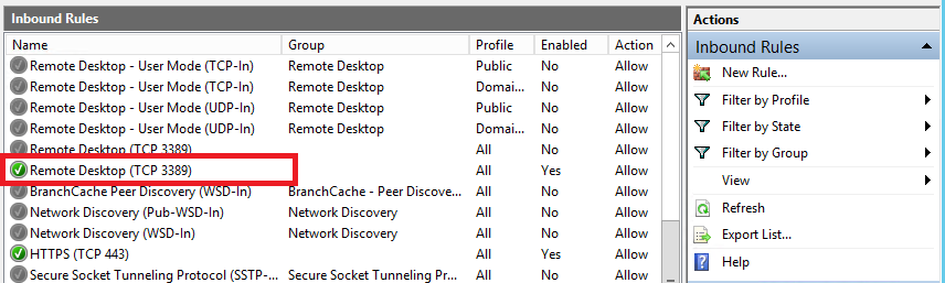 rdp rule highlighted