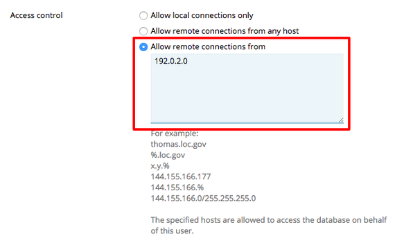 allow remote connections from IP selected