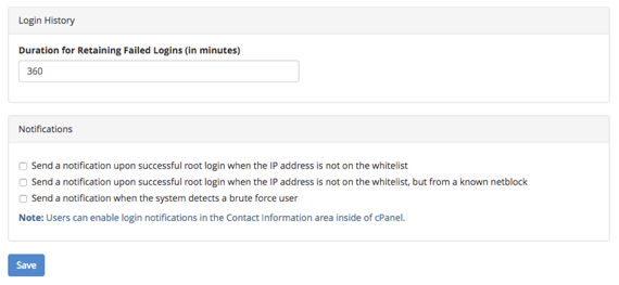 login history and notifications section