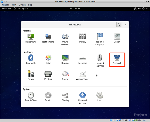network link highlighted