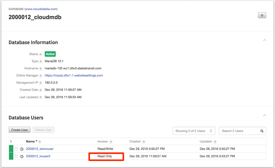 read only highlighted in user list