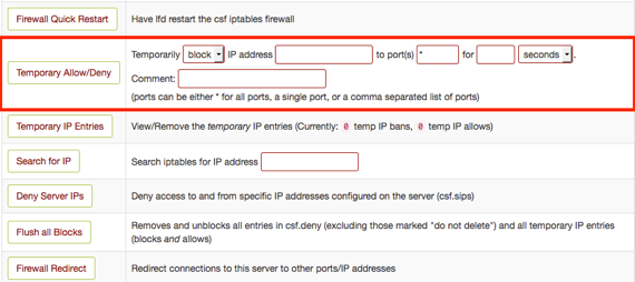 temp allow/block highlighted