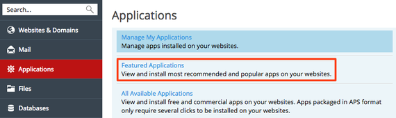 featured applications highlighted in menu
