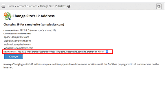 gif showing drop down menu for IP address