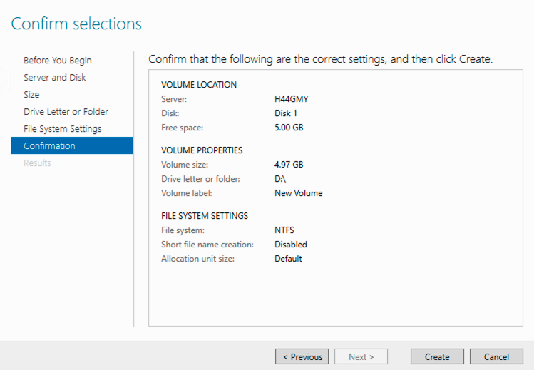confirm and create disk