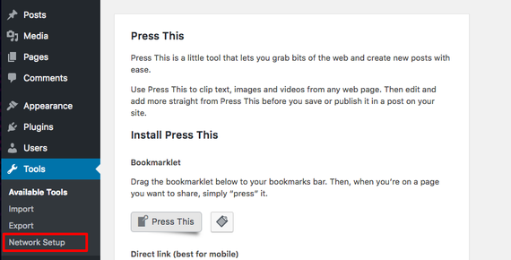 network setup highlighted in menu