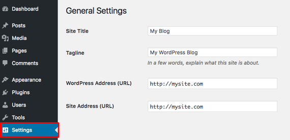 settings link highlighted