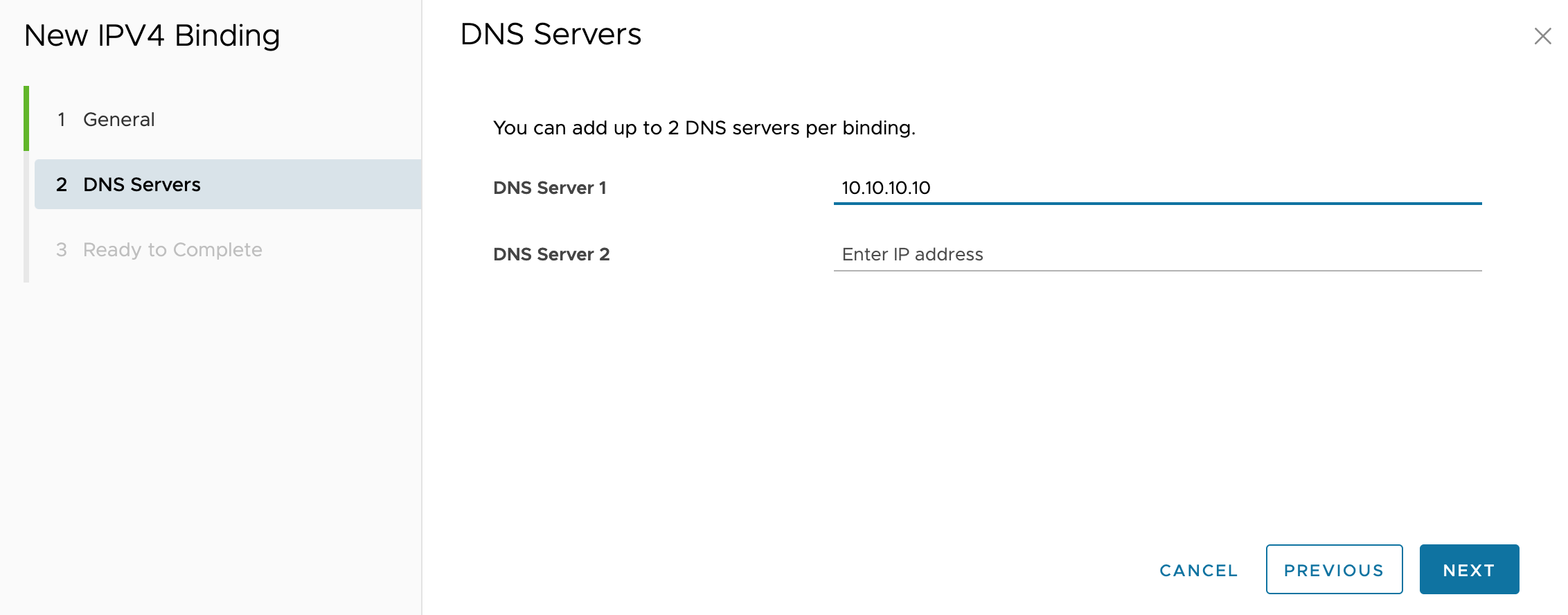 dns server assignment screen