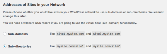subdirectories or subdomains section
