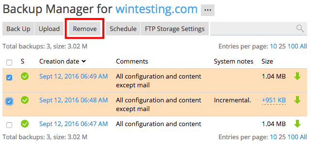 remove button highlighted