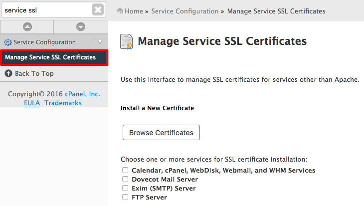 Managing service SSL certificates
