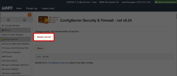 restart csf and lfd button highlighted