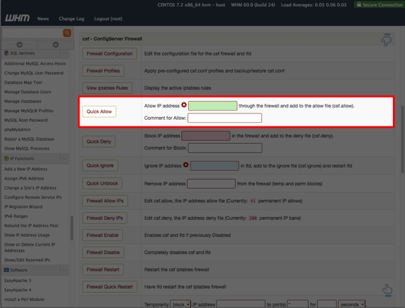 quick allow section highlighted
