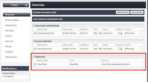 services section highlighted