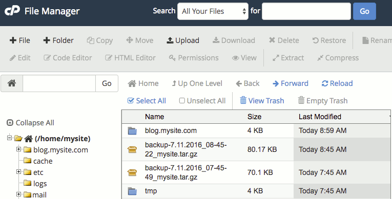 gif showing backup file selected and deleted