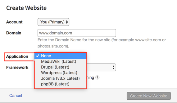 application drop down open and highlighted