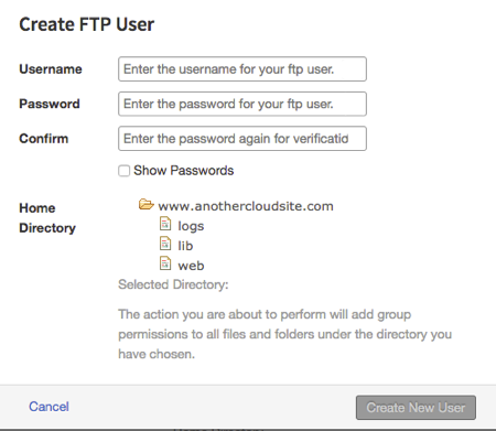 pop up for create user showing
