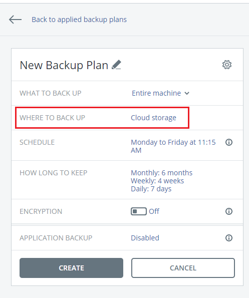 where to backup selection screen