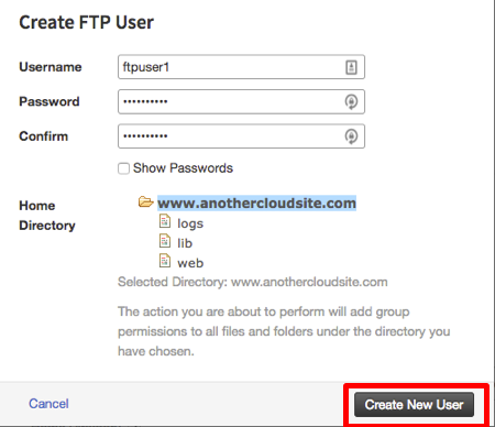 create new user button highlighted