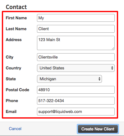 contact information section highlighted