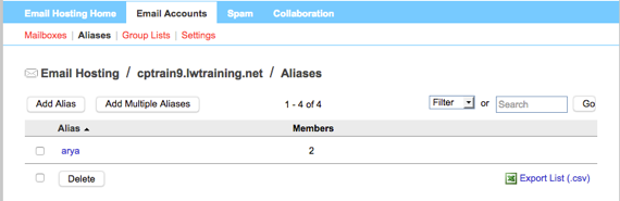 alias showing in alias list