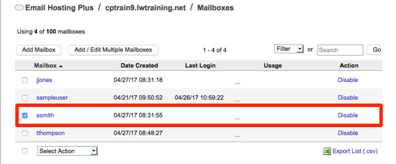 mailbox selected for deletion