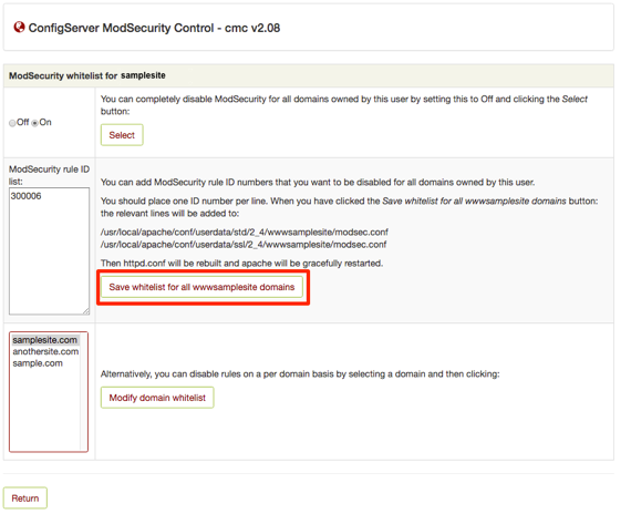save whitelist button highlighted