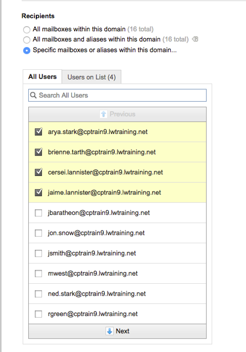 sprecific mailboxes selected