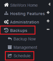 backup schedule link highlighted