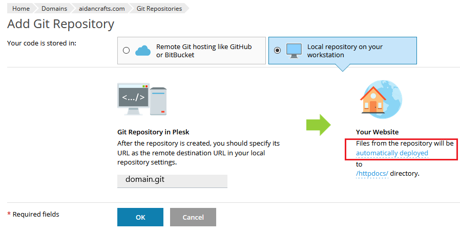automatic deployment link highlighted