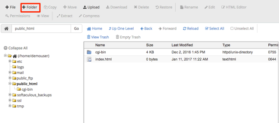 Folder link highlighted