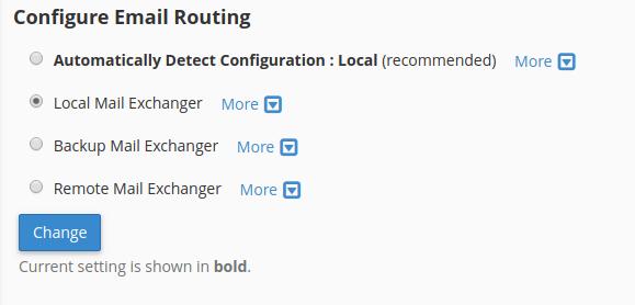 local mail exchanger under configure email routing selected