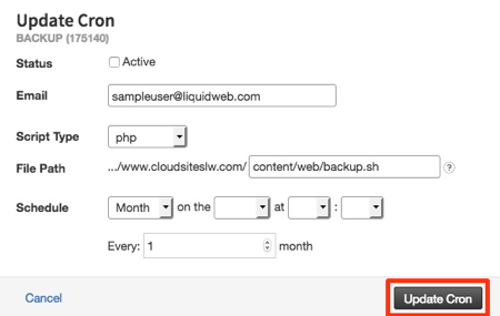 update cron button highlighted