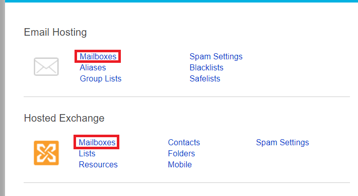 mailbox link in hosted email