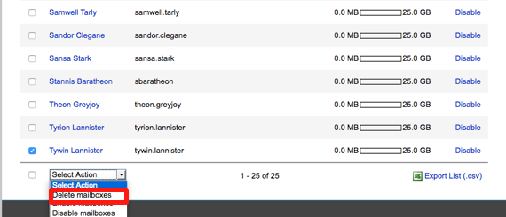 dropdown showing delete
