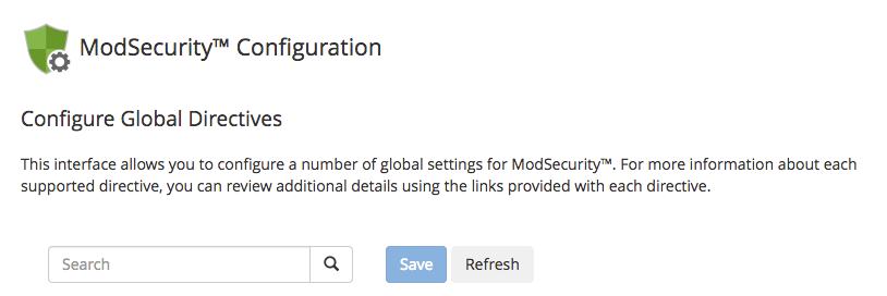 ModSec configuration home page
