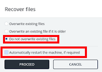 recommended recovery options selected