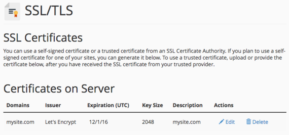certificates on server show