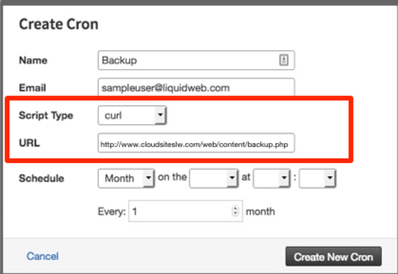 curl script selected and url entered