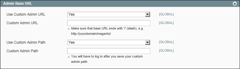 admin base url section
