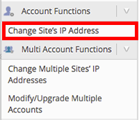 change site's IP address link highlighted
