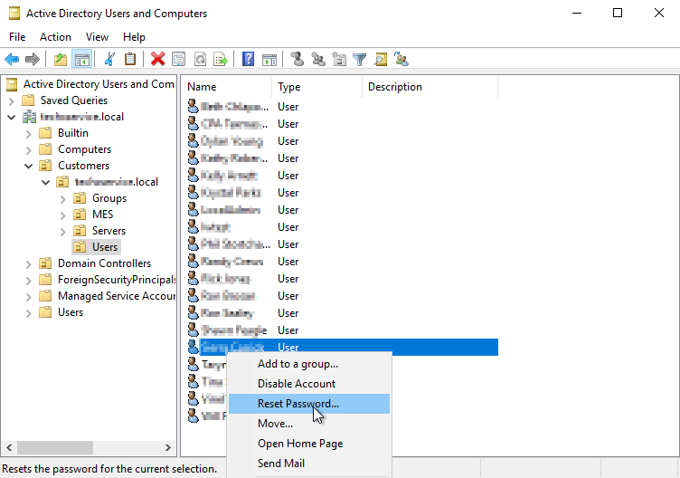 reset password dialogue box