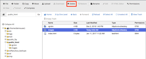 Delete button highlighted