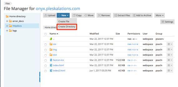 Create Directory link highlighted