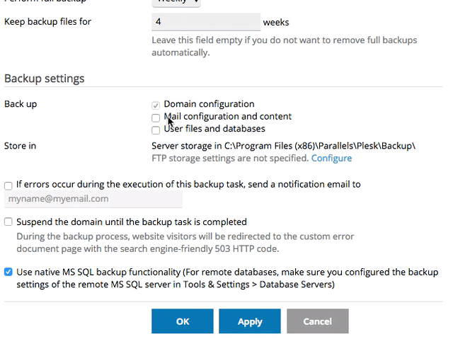 gif showing backup settings