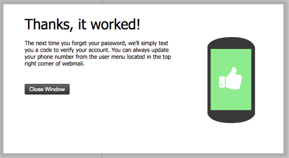 sms password recovery activated message