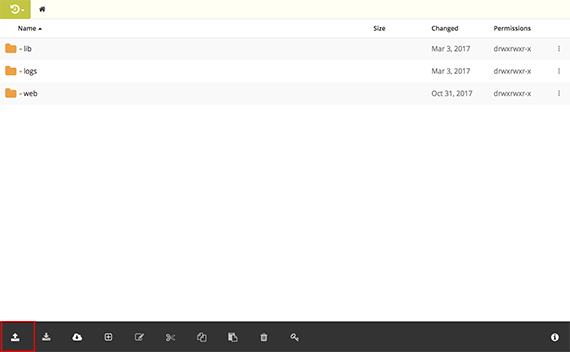 upload button highlighted in menu