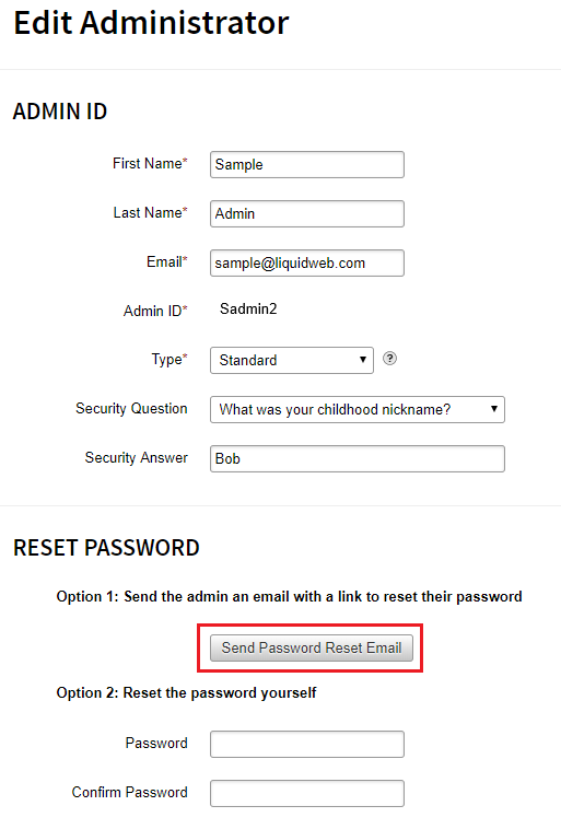 Send password reset email button
