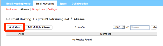 add alias button highlighted